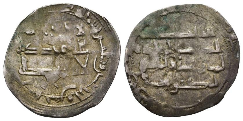 140   -  EMIRATO. MUHAMMAD I (852-886).Dírham. Al-Andalus. 245 H. AR 2,21 g. 23 mm. V-254. Hoja sin saltar y leve oxidación. MBC-.