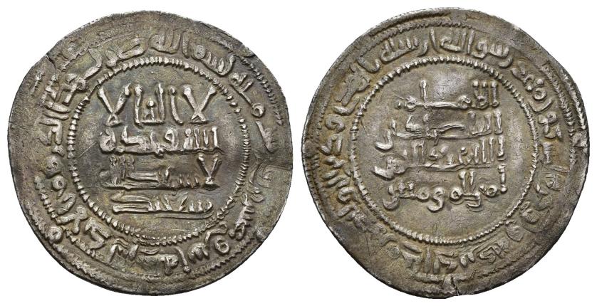 190   -  CALIFATO. ABD AL-RAHMAN III (912-961). Dírham. Al-Andalus. 322 H. AR 2,48 g. 25 mm. V-383. MBC+.