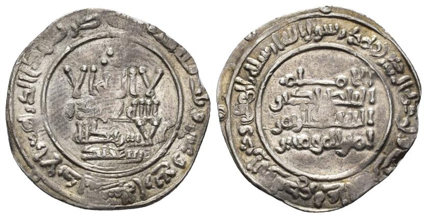 193   -  CALIFATO. ABD AL-RAHMAN III (912-961). Dírham. Al-Andalus. 324 H. AR 2,76 g. 24 mm. V-385. MBC.