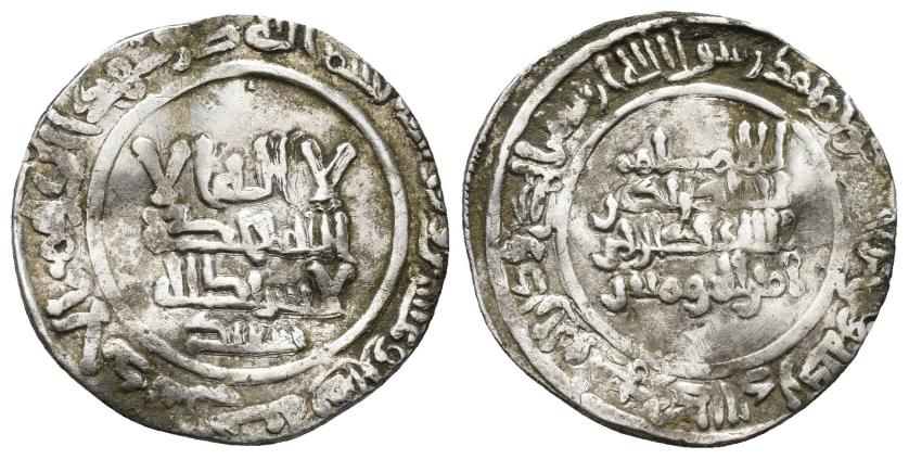 197   -  CALIFATO. ABD AL-RAHMAN III (912-961). Dírham. Al-Andalus. 328 H. AR 3,08 g. 24 mm. V-389. Alabeada. MBC-.