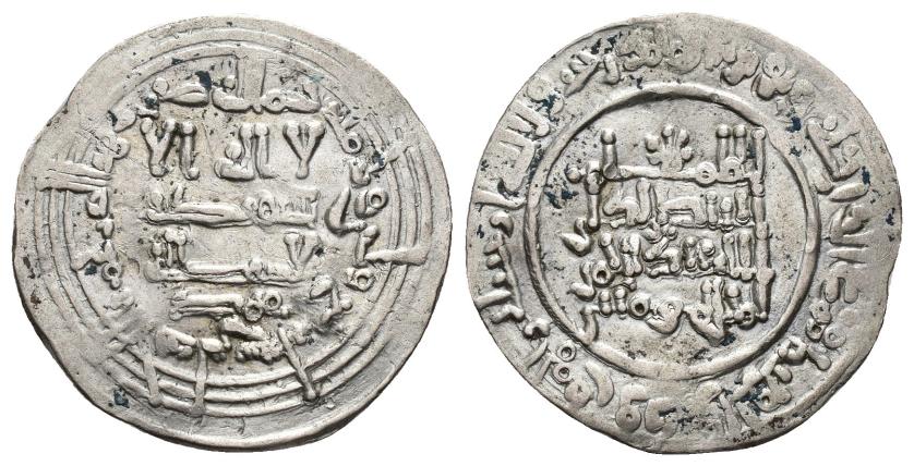 205   -  CALIFATO. ABD AL-RAHMAN III (912-961). Dírham. Al-Andalus. 334 H. AR 3,01 g. 23 mm. V-405. MBC.