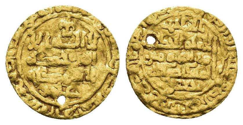 244   -  CALIFATO. AL-HAKAM II (961-976).  1/3 dinar. Medina al-Zahra. 357 H. AU 0,89 g. 13 mm. V-468. Perforación. BC+/MBC-.