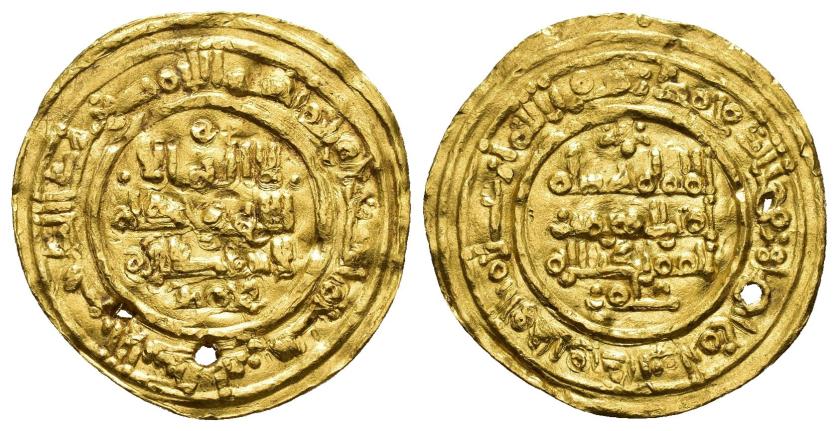 281   -  CALIFATO. HISAM II (977-1008). Dinar. Al-Andalus. 390 H. AU 3,62 g. 23 mm. V-543. Perforación. MBC+/MBC.
