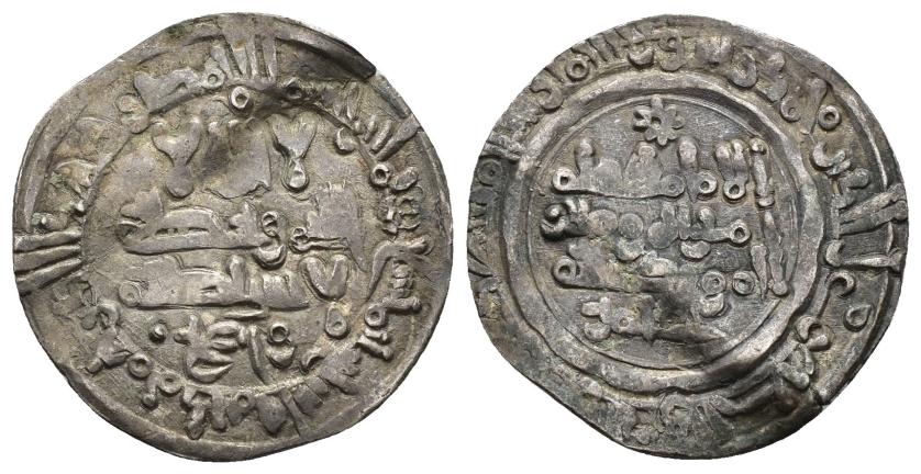 302   -  CALIFATO. HISAM II (977-1008). Dírham. Medina Fez. 389 H. AR 2,82 g. 23 mm. V-621. Alabeada. MBC.