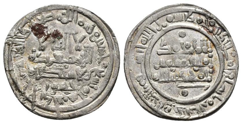 322   -  CALIFATO. MUHAMMAD II (1007-1009). Dírham. Al-Andalus. 399 H. 3,46 g. 23 mm. V-681; PV-1. Oxidación. R.B.O. EBC-.