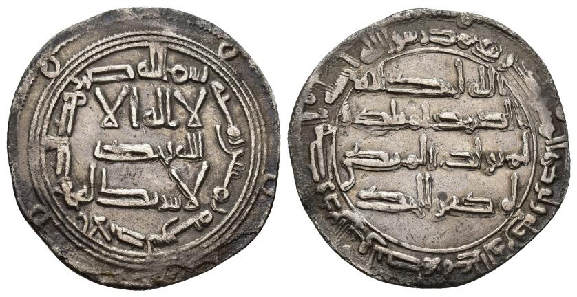 63   -  EMIRATO. HISAM I (788-796). Dírham. Al-Andalus. 180 H. AR 2,56 g. 26 mm. V-78. Leves oxidaciones. MBC+. Escasa.