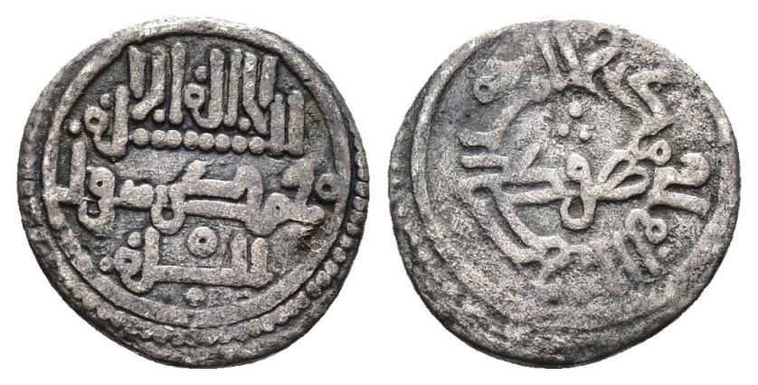 691   -  TAIFAS ALMORÁVIDES. AHMAD IBN HUD (539-540/1144-1145). Quirate. Sin ceca. Sin fecha. AR 0,76 g. 11 mm. V-1923; B-N4. MBC-. Rara.