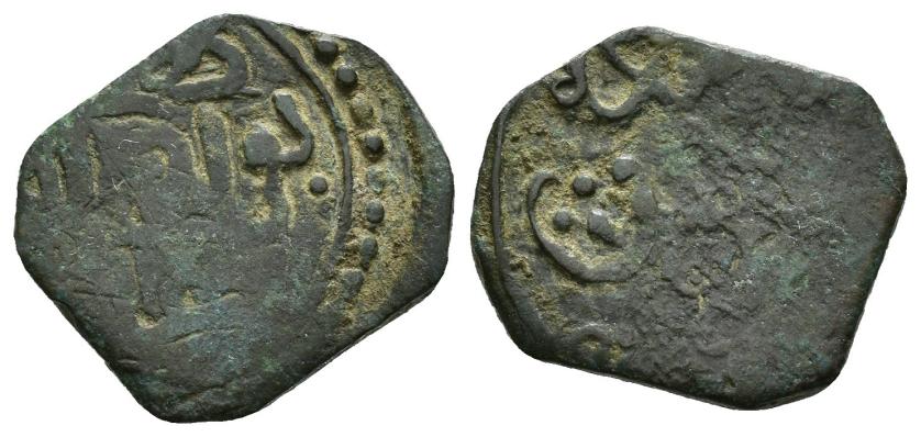 808   -  NAZARÍES. MUHAMMAD XIII B. SA'D (890-895/1485-1489). Felús. Guadix. 894 H. CU 2,13 g. 16 mm. V-2229; Ho-794. Vanos. BC+. Muy escasa.