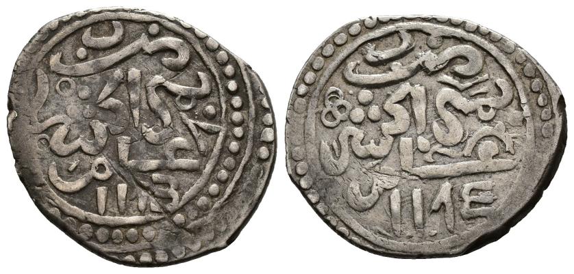 923   -  ALAUÍES. MUHAMMAD III B. 'ABD ALLAH (1171-1204/1757-1789). Muzuna. Marrakech. 1184 H. AR 2,85 g. 20 mm. Eustache 1984-311. Raya. MBC.