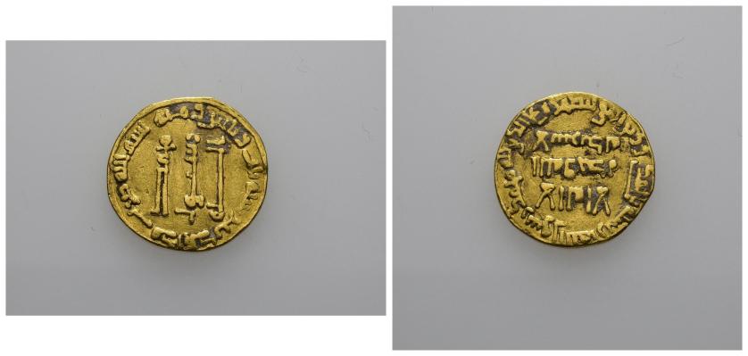 999   -  CALIFATO ABBASÍ. ABD ALLAH AL-SAFFAH  (132-136/749-754). Dinar. Sin ceca (Iraq). 133 H. AU 4,13 g. 19 mm. A-210; Bernardi-51. Finas rayas. MBC-/MBC.