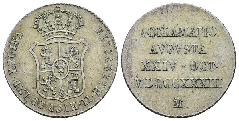 14   -  ISABEL II. Medalla de proclamación. Madrid. 1833. AR 25 mm. H-21. MBC+.