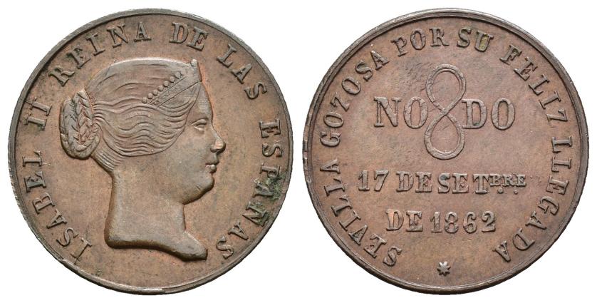 20   -  Medalla visita real a Sevilla. 1862. AE 23 mm. MPN-733. Leve oxidación. EBC-.